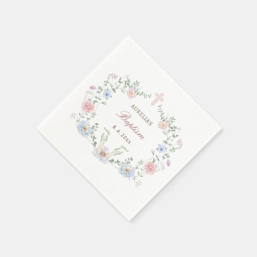 Eleganter Blumenrahmen Taufe Serviette (Ecke)