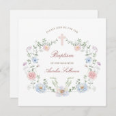 Eleganter Blumenrahmen Taufplatz Einladung (Vorne/Hinten)