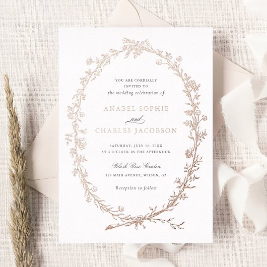 Eleganter Blumenrahmen Vintag Botanische Hochzeit Folieneinladung