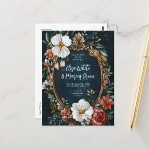 Eleganter Blumenrahmen Vintage Hochzeit - Termin v Postkarte