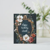 Eleganter Blumenrahmen Vintager CUSTOM GEBURTSTAGN Postkarte (Stehend Vorderseite)