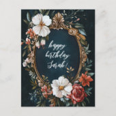 Eleganter Blumenrahmen Vintager CUSTOM GEBURTSTAGN Postkarte (Vorderseite)