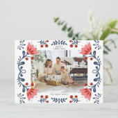 Eleganter Blumenrahmen Weihnachten Zwei Foto (Stehend Vorderseite)