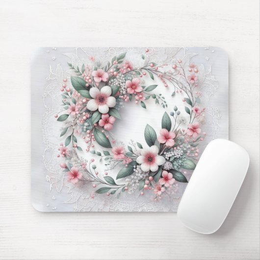 Eleganter Blumenreath an der Spitze der White Brid Mousepad (Mit Mouse)