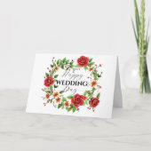 Eleganter Blumenreath mit Rote Rosen Hochzeit Karte (Vorderseite)