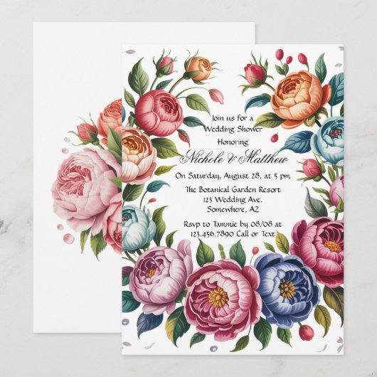 Eleganter Blumenreath-Polterabend Einladung (Vorne/Hinten)