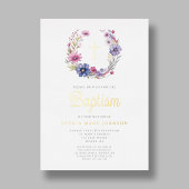Eleganter Blumenreath Religiöse Cross Girl Taufe Folieneinladung