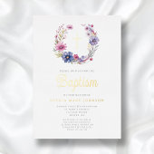Eleganter Blumenreath Religiöse Cross Girl Taufe Folieneinladung