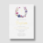 Eleganter Blumenreath Religiöse Cross Girl Taufe Folieneinladung