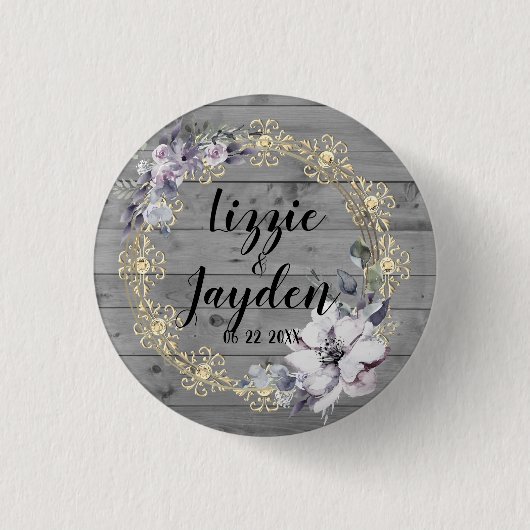 Eleganter Blumenreath Rustikale Hochzeit Button (Vorderseite)