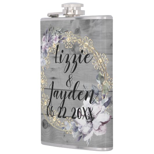 Eleganter Blumenreath Rustikale Hochzeit Flachmann (Links)