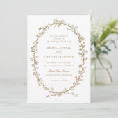 Eleganter Blumenreath Vintag Botanische Hochzeit Einladung (Stehend Vorderseite)