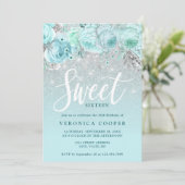 Eleganter, blumenreicher Glitzer 16 . Geburtstag Einladung (Stehend Vorderseite)