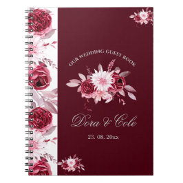 Eleganter Blumenrosa Burgundy Wedding Gast Notizblock