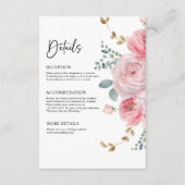 Eleganter Blumenrosa Garten Hochzeitsdetails Begleitkarte (Vorderseite)