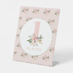 Eleganter Blumenrosa Geburtstag Sockelschild