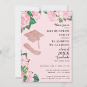 Eleganter Blumenrosa und Rose Gold Abschluss Einladung (Vorderseite)