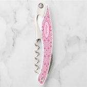 Eleganter Blumenrosa und roter Damaskus Kellnermesser (Vorderseite)