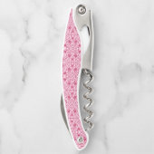 Eleganter Blumenrosa und roter Damaskus Kellnermesser (Rückseite)