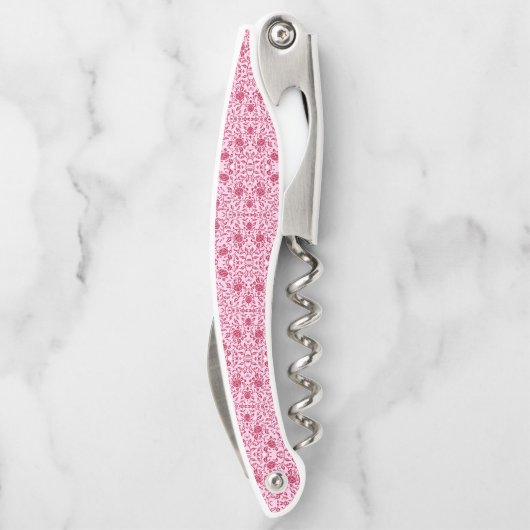 Eleganter Blumenrosa und roter Damaskus Kellnermesser (Rückseite)