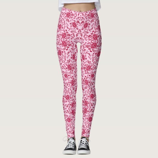 Eleganter Blumenrosa und roter Damaskus Leggings (Vorderseite)