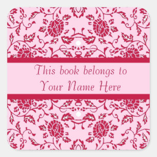 Eleganter Blumenrosa und roter Damaskus Quadratischer Aufkleber