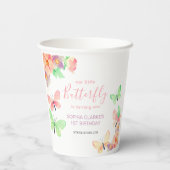 Eleganter Blumenschmetterling 1. Geburtstag Pappbecher (Rückseite)