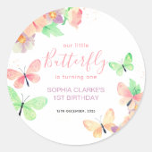 Eleganter Blumenschmetterling 1. Geburtstag Runder Aufkleber (Vorderseite)