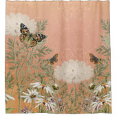 Eleganter Blumenschmetterling Vintag Daisy Peach W Duschvorhang (Vorderseite)