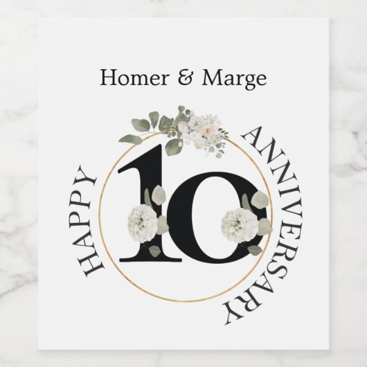 Eleganter Blumenstrauß 10 Jahre JAHRESZEIT Wein Weinetikett (Einzelnes Label)