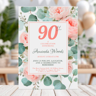 Eleganter Blumenstrauß 90. Geburtstag mit Rose Einladung