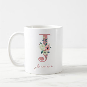 Eleganter Blumenstrauß Buchstabe J Rosa und Elfenb Kaffeetasse