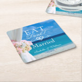 Eleganter Blumenstrauß Drink Verheiratet Beach Wed Rechteckiger Pappuntersetzer (angewinkelt)