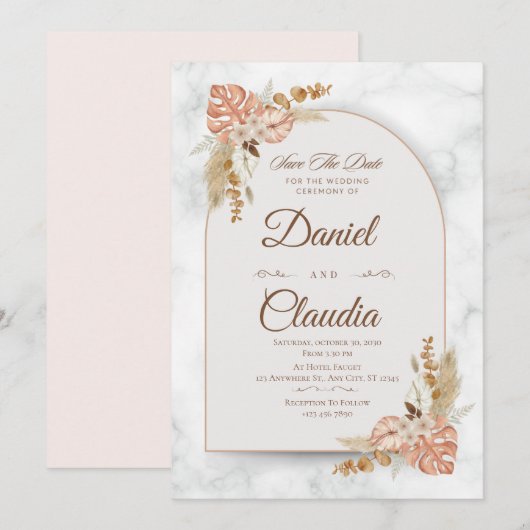 Eleganter Blumenstrauß Einladung (Vorne/Hinten)