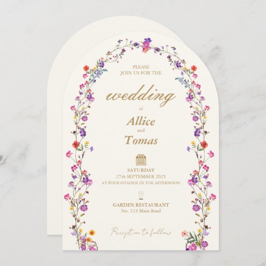 Eleganter Blumenstrauß Einladung (Vorne/Hinten)