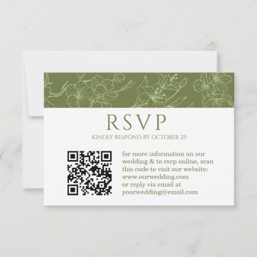 Eleganter Blumenstrauß Grüne Hochzeit QR UAWG Car RSVP Karte (Vorderseite)