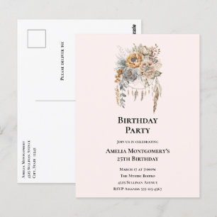 Eleganter Blumenstrauß mit Traumfänger zum Geburts Postkarte