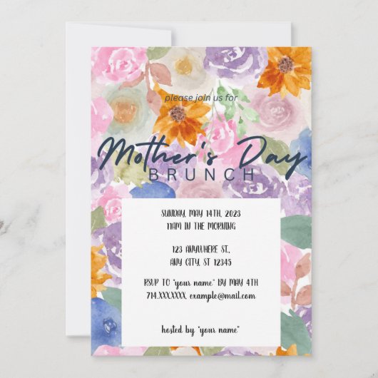 Eleganter Blumenstrauß Muttertag Brunch Invi Einladung (Vorderseite)