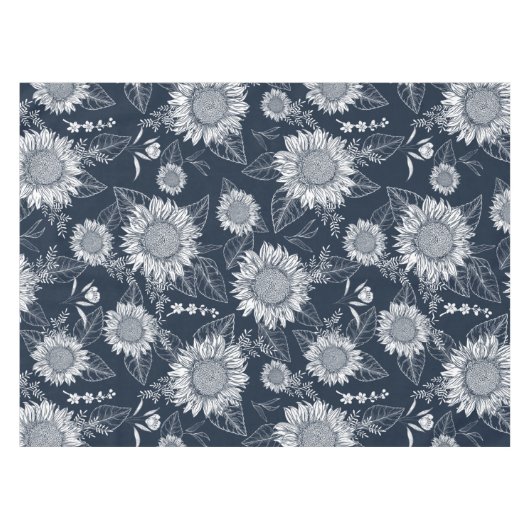 Eleganter Blumenstrauß Navy Blue White Tableclot Tischdecke (Vorderseite (Horizontal))