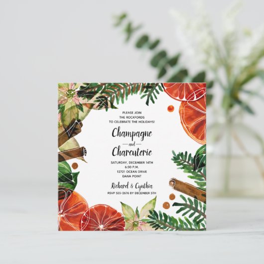 Eleganter Blumenweihnachtsurlaub Einladung (Stehend Vorderseite)