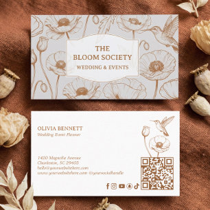 Eleganter Blumiger Mohn- und Kolibri-Hochzeitsplan Visitenkarte