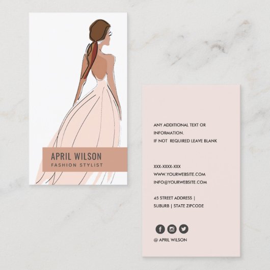 ELEGANTER BLUSFRISCHER ABEND GOWN BRIDAL DRESS VISITENKARTE (Vorne/Hinten)