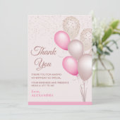 Eleganter Blush & Beige Balloons Geburtstag Dankeskarte (Stehend Vorderseite)
