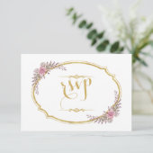 Eleganter Blush Bloral Gold Frame Wedding RSVP (Stehend Vorderseite)