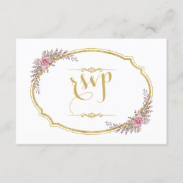 Eleganter Blush Bloral Gold Frame Wedding RSVP Karte