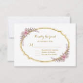 Eleganter Blush Bloral Gold Frame Wedding RSVP Karte (Rückseite)