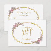 Eleganter Blush Bloral Gold Frame Wedding RSVP Karte (Vorne/Hinten)
