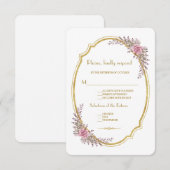 Eleganter Blush Bloral Gold Frame Wedding RSVP Karte (Vorne/Hinten)