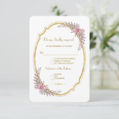 Eleganter Blush Bloral Gold Frame Wedding RSVP Karte (Stehend Vorderseite)