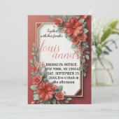 Eleganter Blush Bloral Gold Rahmen Einladung Hochz (Stehend Vorderseite)